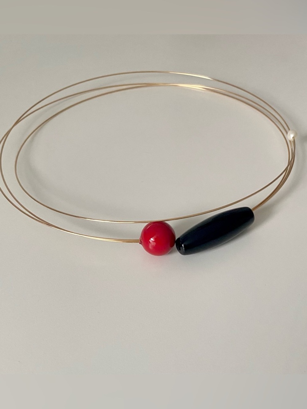 Minimalist Red and Black & White triple -Wire Choker Necklace